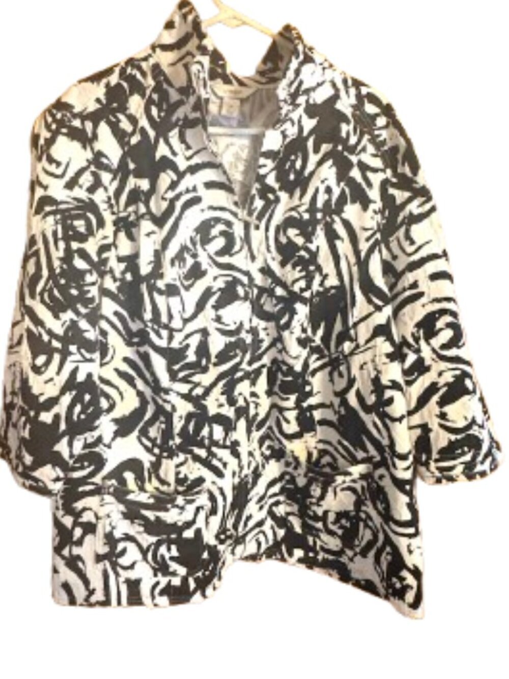 Christopher & Banks Black and White Abstract Zip Jacket 3/4 sleeve, 3X NWOT